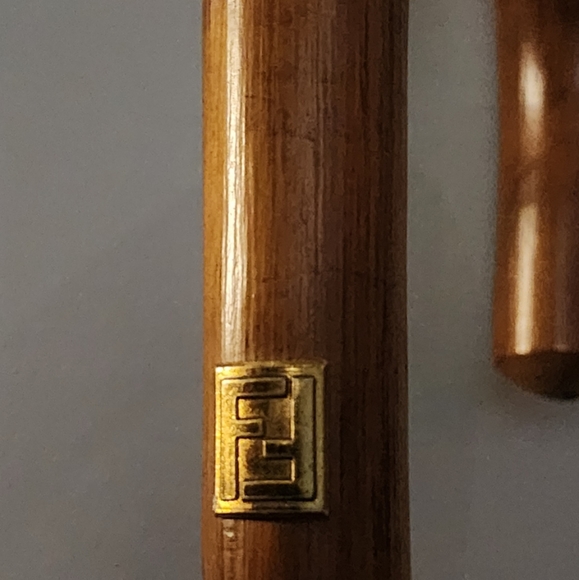 Vintage x 80s Fendi FF Motif Zucchino Print Wood Grain Umbrella - Picture 3 of 16